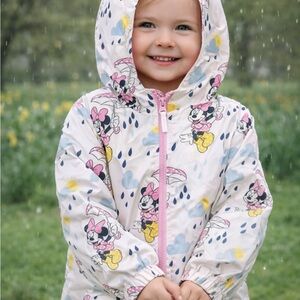 Disney Minnie Mouse Rain Jacket Girls 5T Hooded Zip Pink